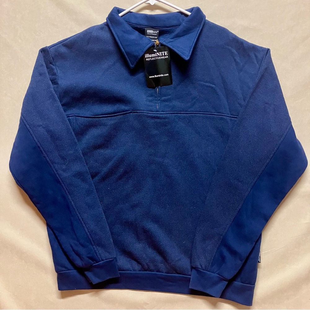 IllumiNITE Men's 1/4 Zip Fleece Pullover Jacket Blue Reflective Glow • XXL